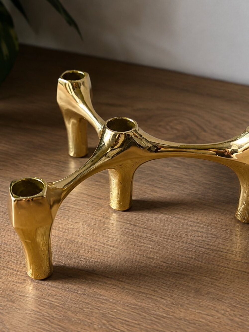Mid-Century Modern Gold Candle Holder / Sculptural Decor